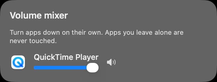 The volume mixer with a slider for an app.